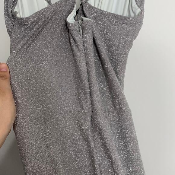 Patbo Lurex Cut Out Maxi Lace Up Dress Silver Sparkle Womens Glamorous Size 10 - Picture 11 of 16